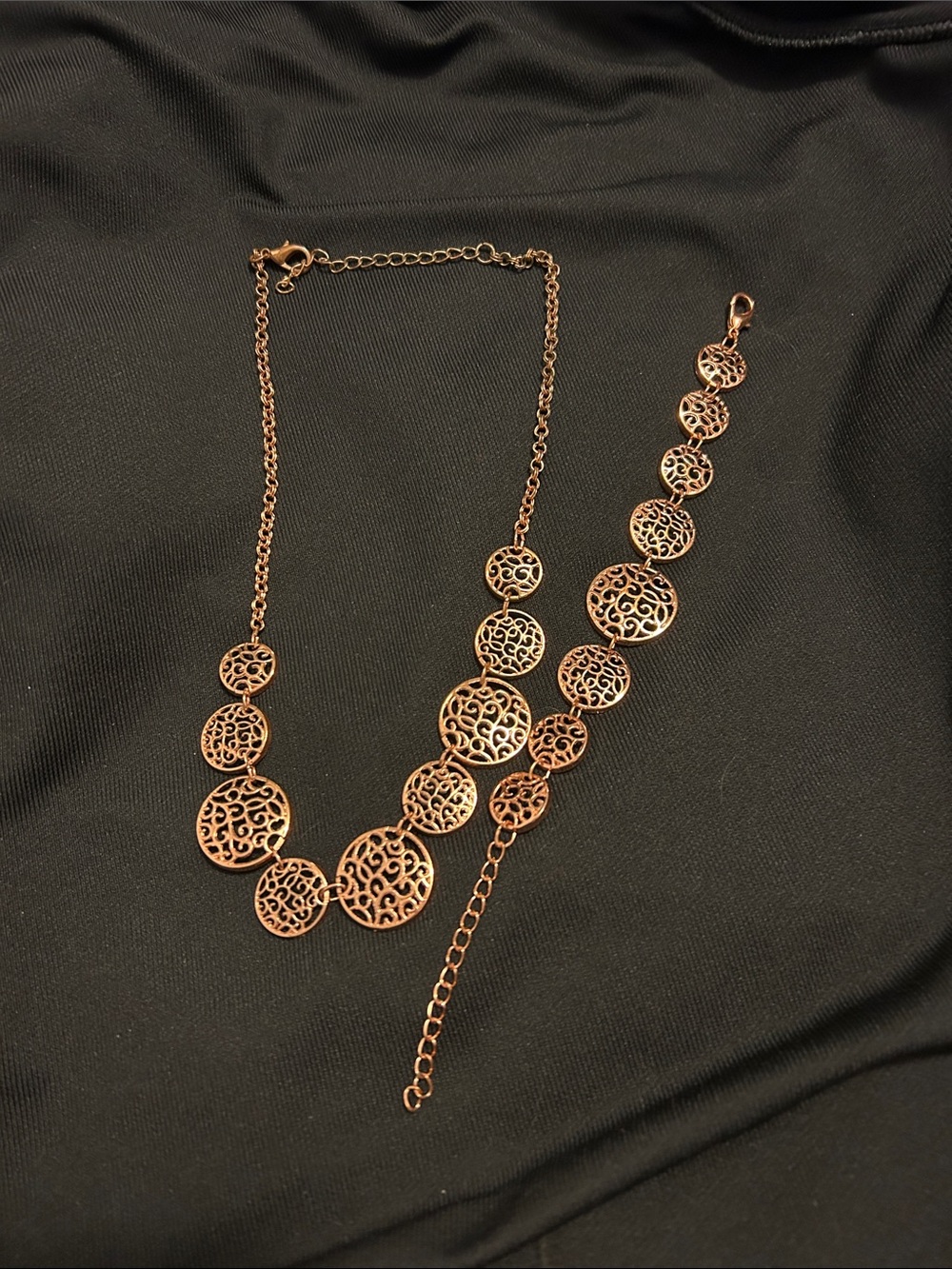 paparazzi Rose Gold Filigree Layered Necklace and Bracelet Set